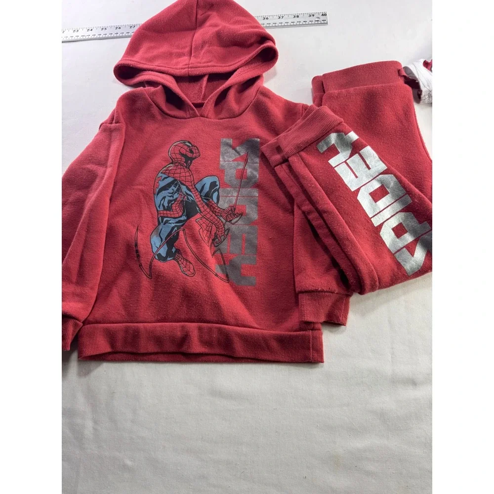 Marvel Spider-Man 4 Piece‎ Hoodie Jogger and Pajama Set Red White Size 4T